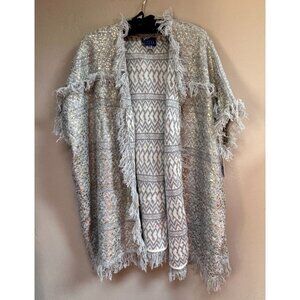 Simply Styled Fringe Cardigan Sweater Cloud Dancer Quarry w/ Gold One Size New
